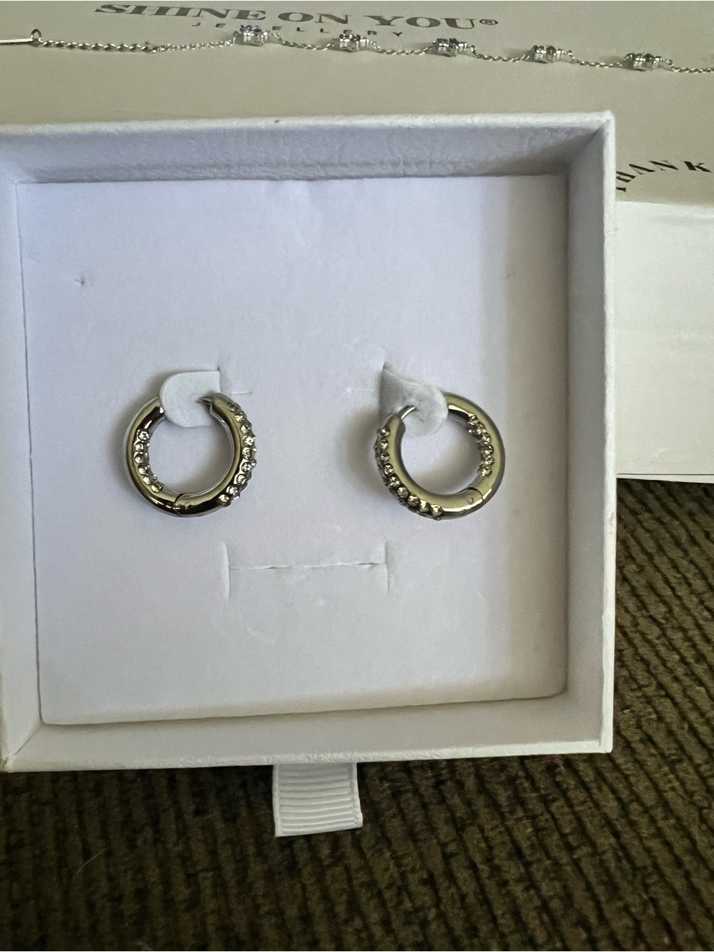 Crystal Accent Silver Hoop Earrings
